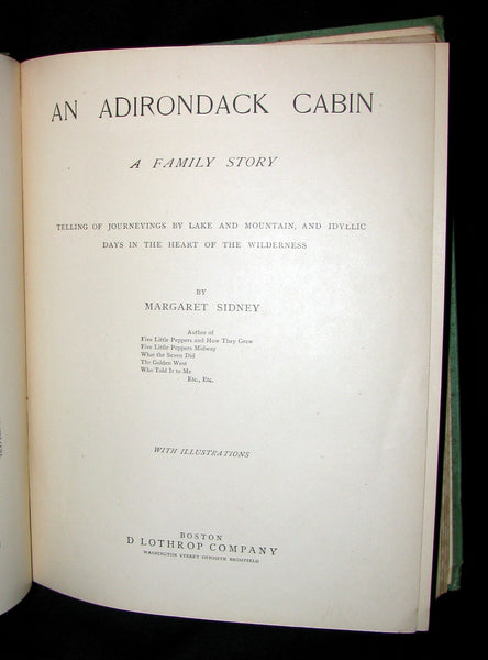 1890 Rare 1stED Book ~ An Adirondack Cabin: :A Family Story by Margaret Sidney