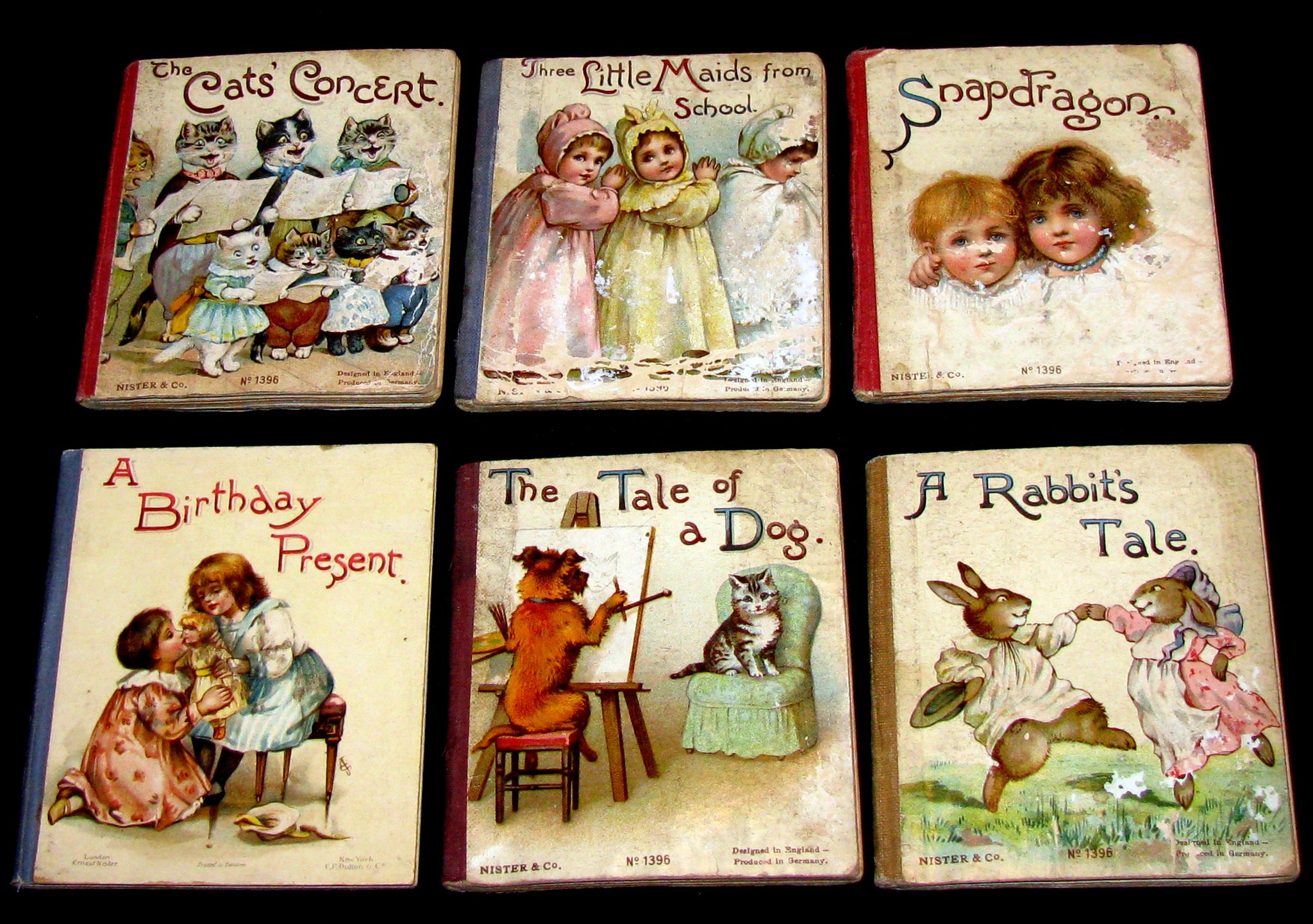 1900's Scarce Victorian Set of Six Ernest Nister Miniature Books For Children