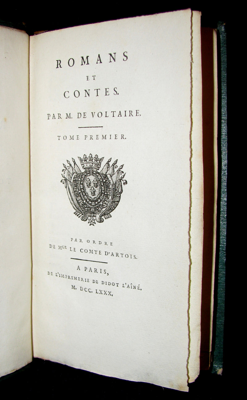 1780 Scarce French Bookset - Romans et Contes by VOLTAIRE from the Collection of comte d'Artois