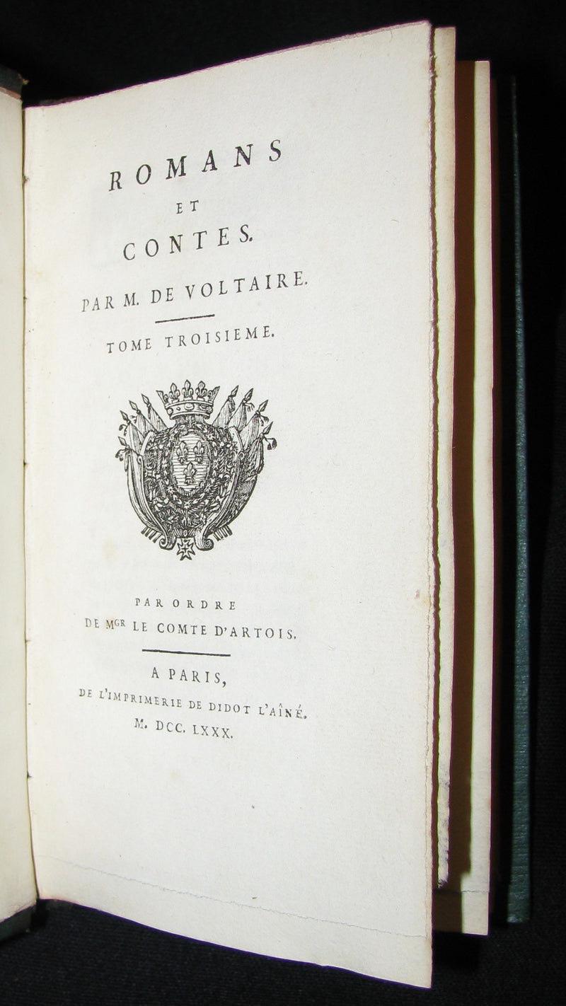 1780 Scarce French Bookset - Romans et Contes by VOLTAIRE from the Collection of comte d'Artois