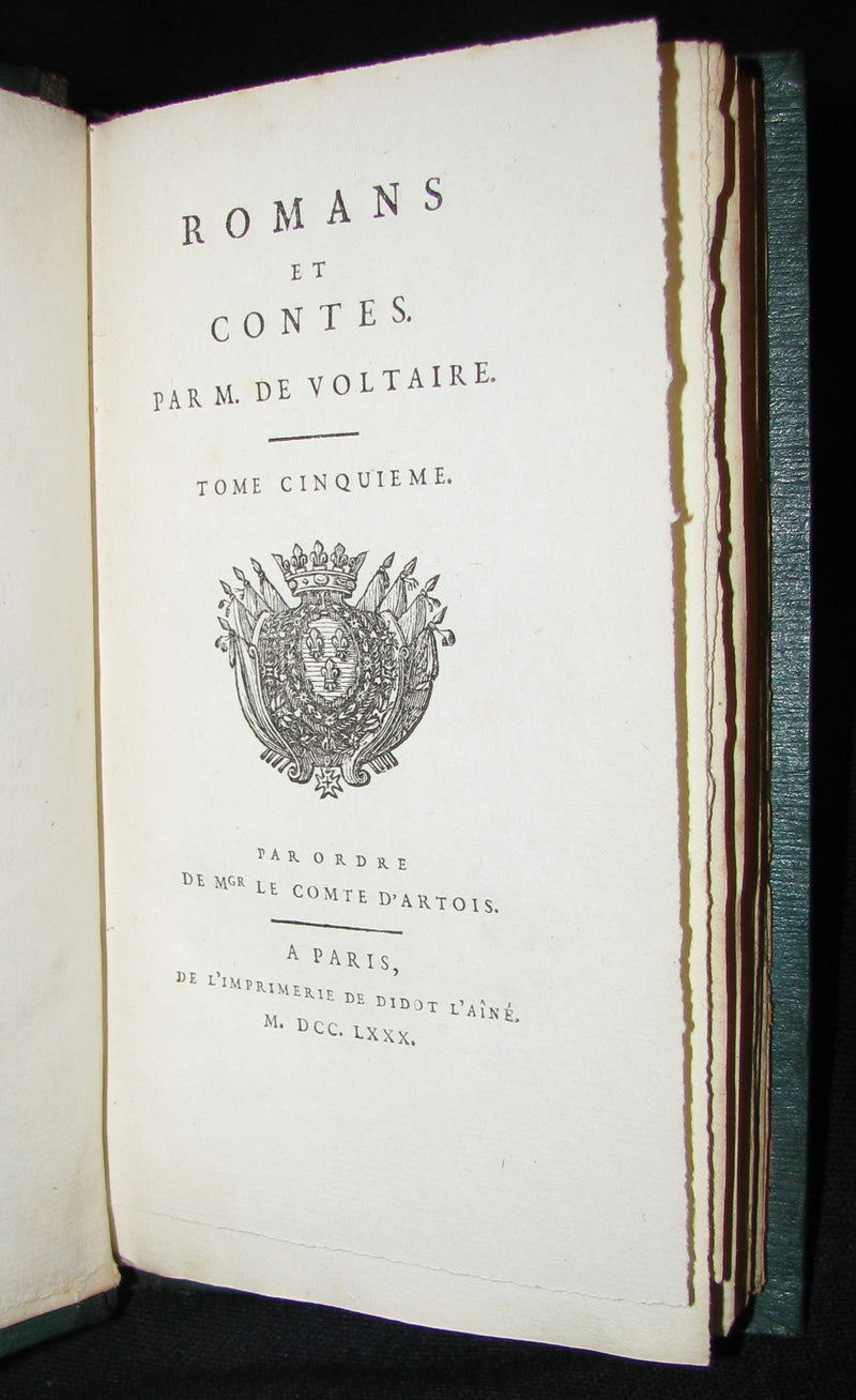 1780 Scarce French Bookset - Romans et Contes by VOLTAIRE from the Collection of comte d'Artois