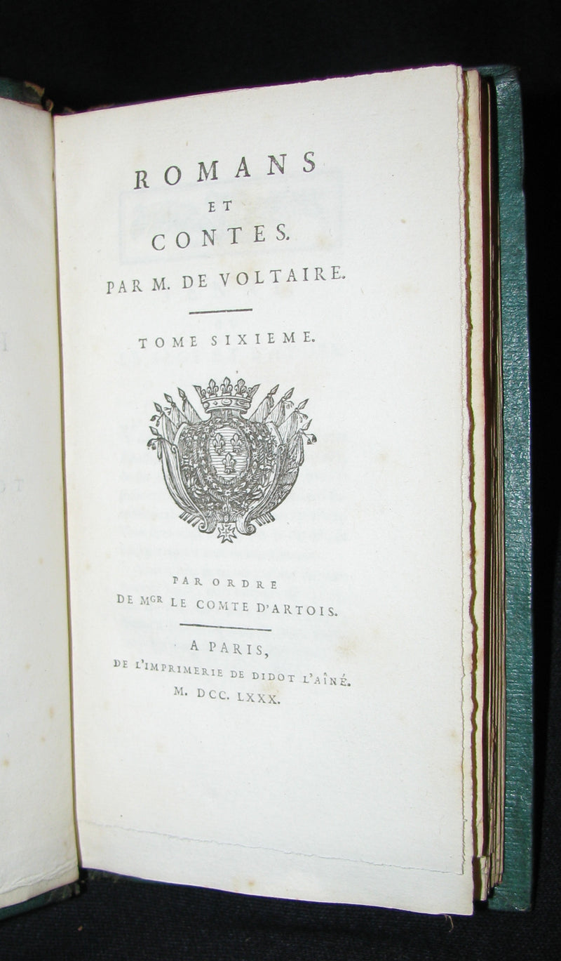1780 Scarce French Bookset - Romans et Contes by VOLTAIRE from the Collection of comte d'Artois