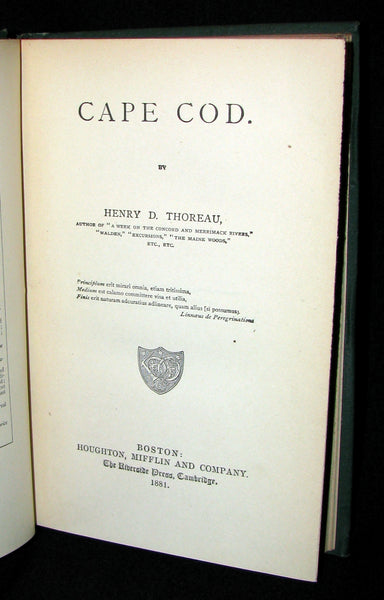 1881 Rare Book - CAPE COD by Henry David Thoreau. Association Copy of Maria Rebecca AUDUBON.
